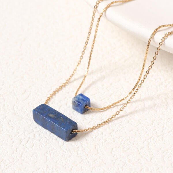 Elegant Double Layer Lapis Lazuli Necklace Handcrafted - Image 2