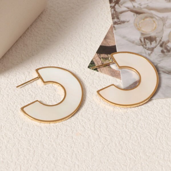 Gorgeous Gold Mother Of Pearl Inlay Hoop Earrings - Image 2