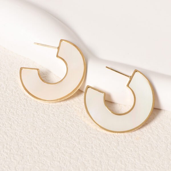 Gorgeous Gold Mother Of Pearl Inlay Hoop Earrings - Image 3