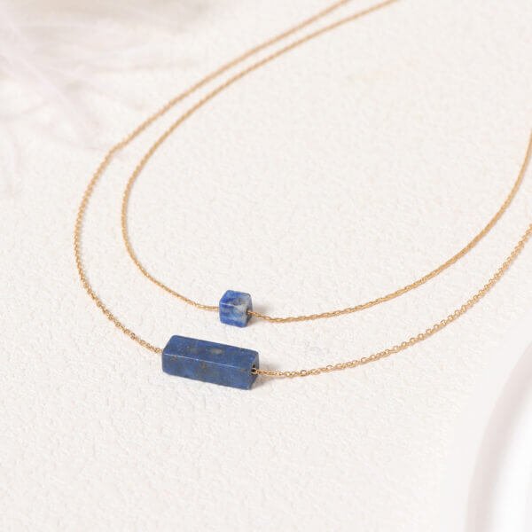 Elegant Double Layer Lapis Lazuli Necklace Handcrafted - Image 3