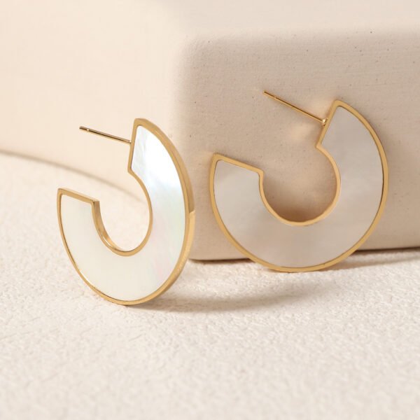 Gorgeous Gold Mother Of Pearl Inlay Hoop Earrings - Image 4