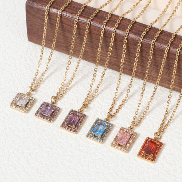 Dainty Gold Cubic Zirconia Pendant Necklace Stainless Steel