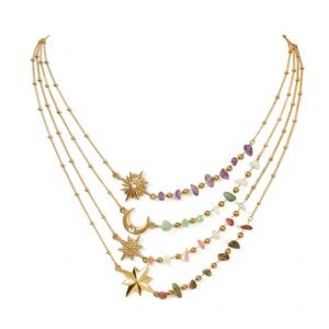 Modern Bohemian Sun Moon Star Necklaces With Natural Stone