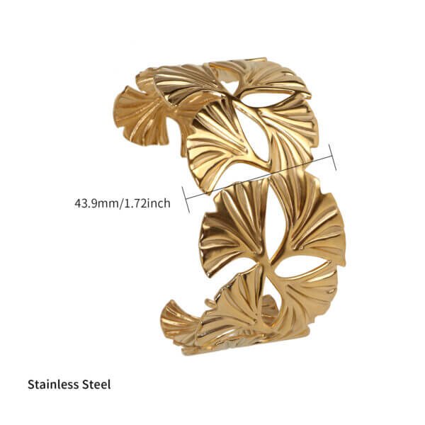 Intricately Crafted Ginkgo Leaf Gold Bangle Bracelet