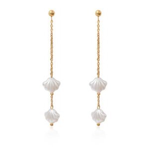 Heart Flower and Seashell Shaped Stainless Steel Imitation Pearl Drop Earrings