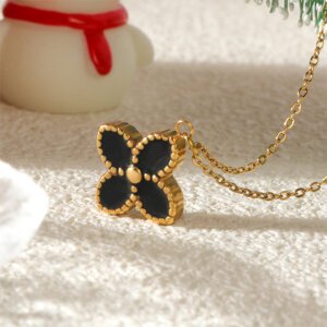 Justop Fashion Jewelry | The Popularity and Versatility of Enamel Jewelry in the Fashion Market Stainless Steel Black Enamel 4 Leaves Clover Necklace Timeless Symbol
