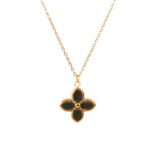 Stainless Steel Black Enamel 4 Leaves Clover Necklace Timeless Symbol