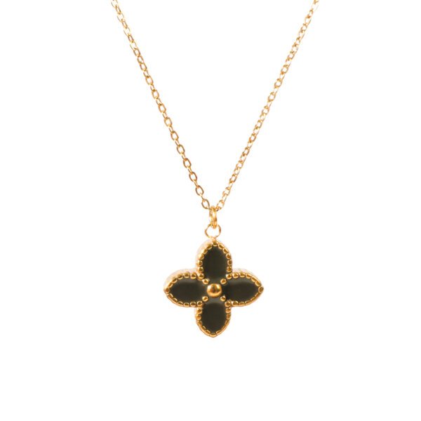 Stainless Steel Black Enamel 4 Leaves Clover Necklace Timeless Symbol