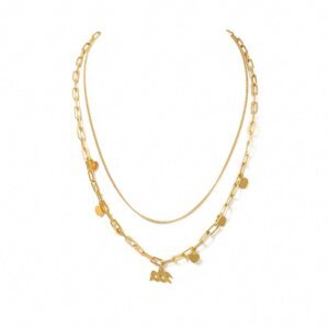 Double Layered Stainless Steel Gold Plated Zodiac Necklace