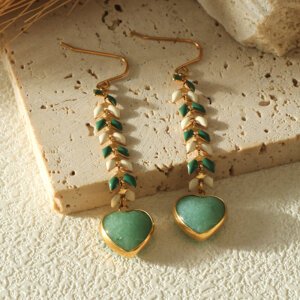 Justop Fashion Jewelry | Why Choose High Quality Jewelry Over Low Cost Alloy Pieces Green Aventurine Gold Plated Stainless Steel Earrings with Enamel Wheat Spike Accents