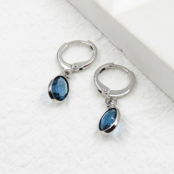 Copper Hoop Oval Navy Blue Crystal Earrings for Timeless Elegance