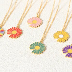 Justop Fashion Jewelry | The Popularity and Versatility of Enamel Jewelry in the Fashion Market Fun and Colorful Stainless Steel Enamel Daisy Flower Pendant Necklace