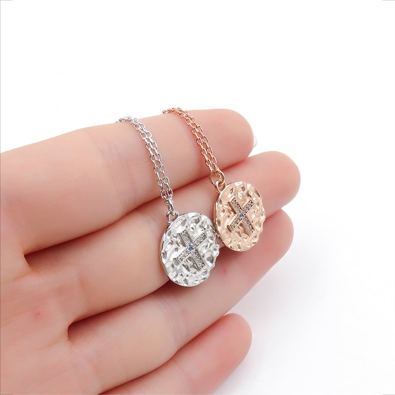 Elegant Hammered S925 CZ Cross Pendant Necklace for Timeless Elegance