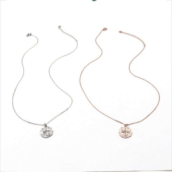 Elegant Hammered S925 CZ Cross Pendant Necklace for Timeless Elegance