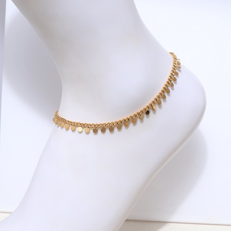 Shimmering 18K Gold Plated Anklet with Dangling Round Discs
