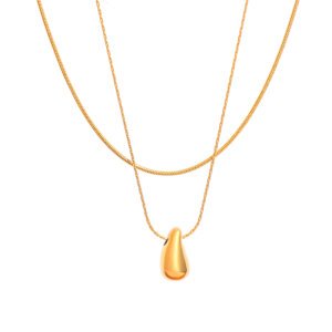 Minimalist Stainless Steel Teardrop Pendant Necklace in Gold And Steel Tones