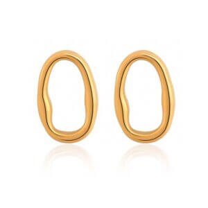 Artistic Minimalist Stainless Steel Gold Oval Stud Earrings