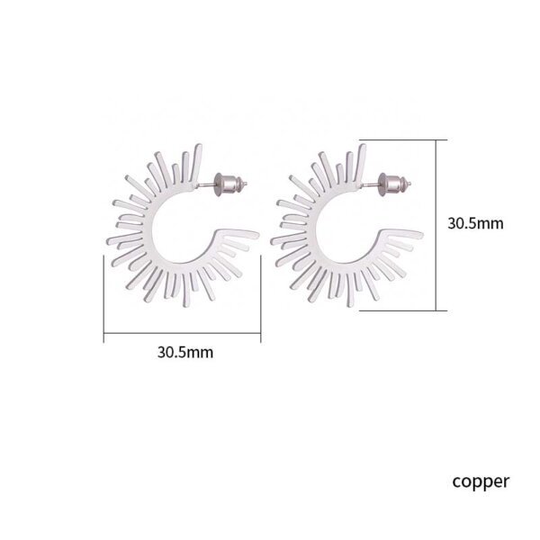 Bold Copper Sunburst Stud Earrings with Imitation Rhodium Plating