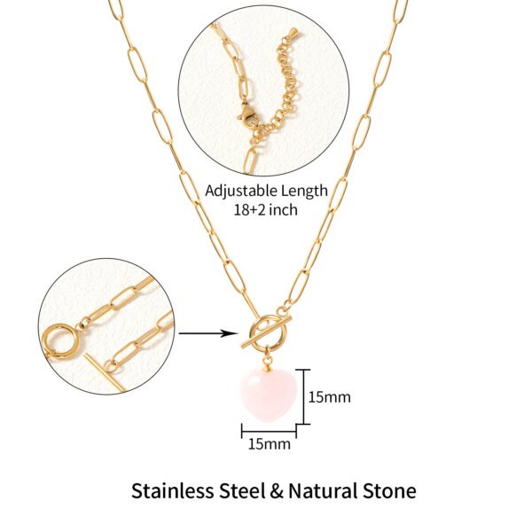 Modern Rose Quartz Heart Pendant Necklace in Stainless Steel