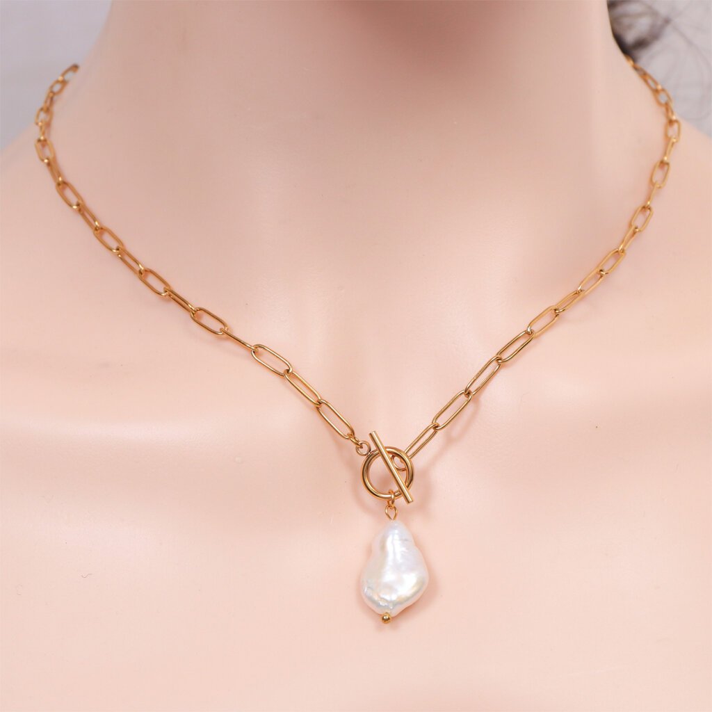 Luxury 18K Gold Plated Necklace with Irregular Baroque Pearl
