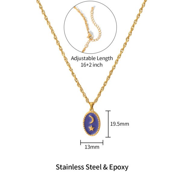 Enamel 18K Gold Plated Stainless Steel Crescent Moon Star Necklace