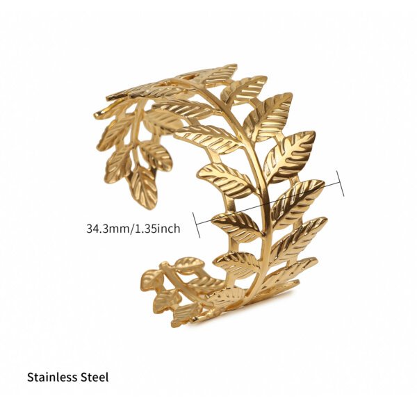 Nature Inspired Stainless Steel Cuff Gold Leaf Bangle