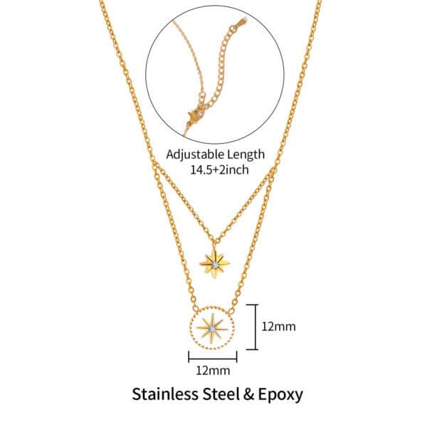 Elegant Stainless Steel Enamel Star Necklace with CZ Accent