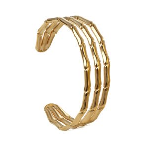 Nature Inspired Stainless Steel Gold Plated Bamboo Cuff Bracelet