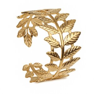 Nature Inspired Stainless Steel Cuff Gold Leaf Bangle