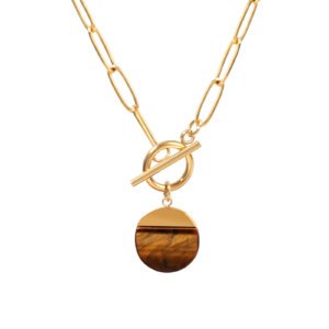 Minimalist Stainless Steel Natural Stone Pendant Necklace
