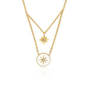 Elegant Stainless Steel Enamel Star Necklace with CZ Accent