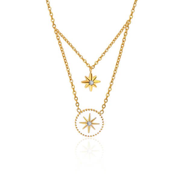 Elegant Stainless Steel Enamel Star Necklace with CZ Accent