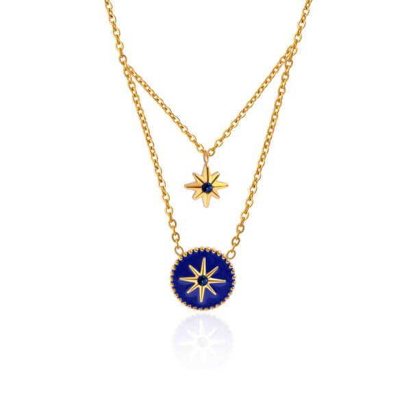 Elegant Stainless Steel Enamel Star Necklace with CZ Accent