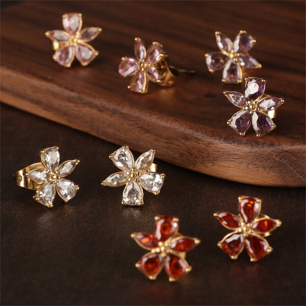 Sparkling 18K Gold Plated Cubic Zirconia Flower Earrings