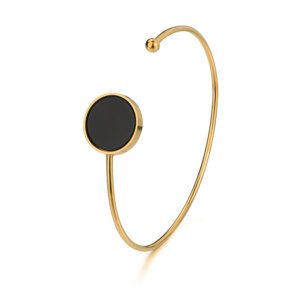 Elegant Natural Stone 18K Gold Plated Stainless Steel Bangle Bracelets