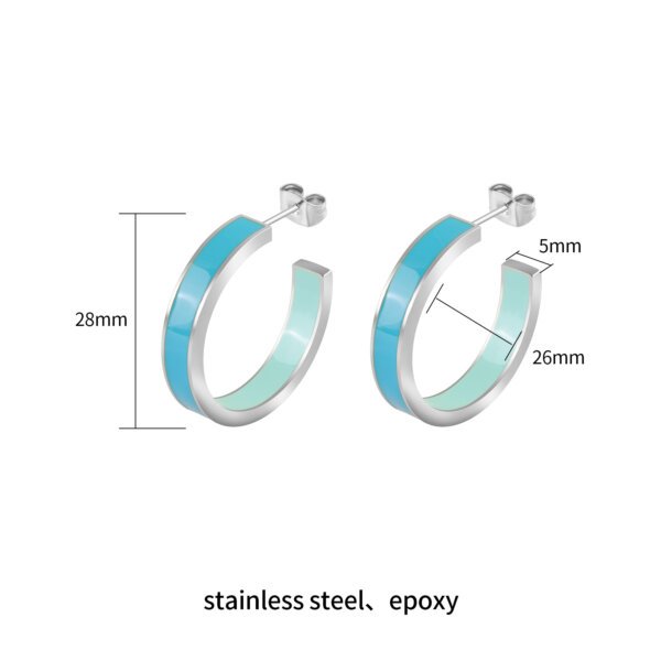 Modern Stainless Steel Half Hoop Earrings with Dual Blue Enamel