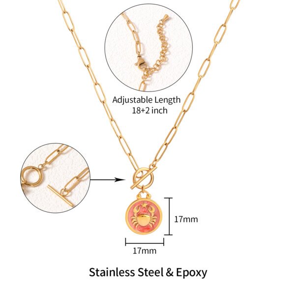Enamel Cancer Zodiac Necklace in 18K Gold Plated Stainless Steel