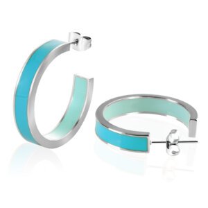 Modern Stainless Steel Half Hoop Earrings with Dual Blue Enamel