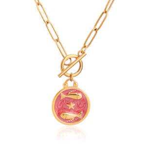 Enamel Pisces Zodiac Necklace in 18K Gold Plated Stainless Steel