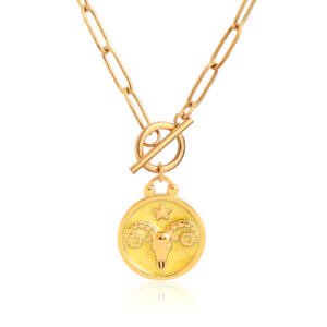 Enamel Aries Zodiac Sign Necklace in Gold Plated Stainless Steel