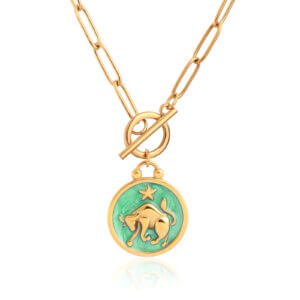 Enamel Taurus Zodiac Necklace in 18K Gold Plated Stainless Steel