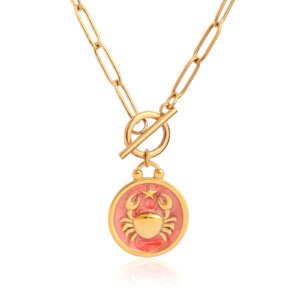 Enamel Cancer Zodiac Necklace in 18K Gold Plated Stainless Steel