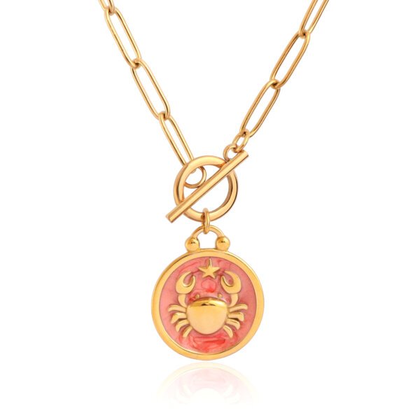Enamel Cancer Zodiac Necklace in 18K Gold Plated Stainless Steel
