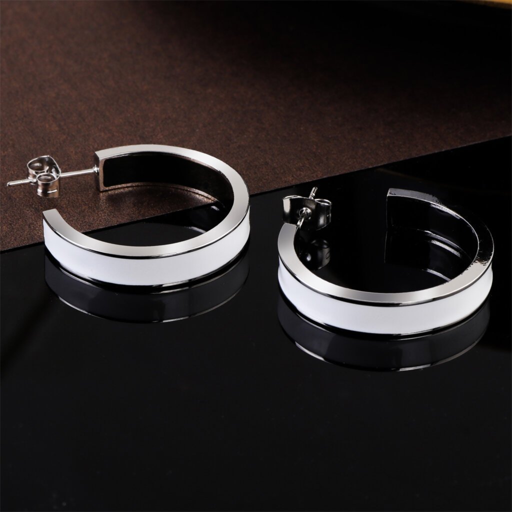 Stylish Enamel Stainless Steel Square Edge Hoop Earrings