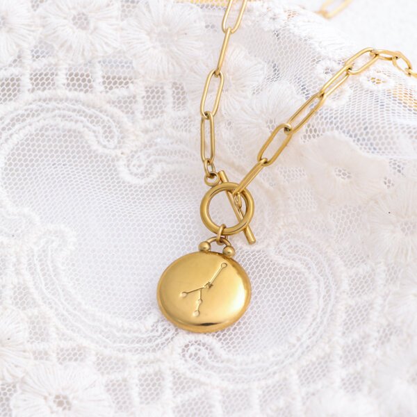 Enamel Cancer Zodiac Necklace in 18K Gold Plated Stainless Steel