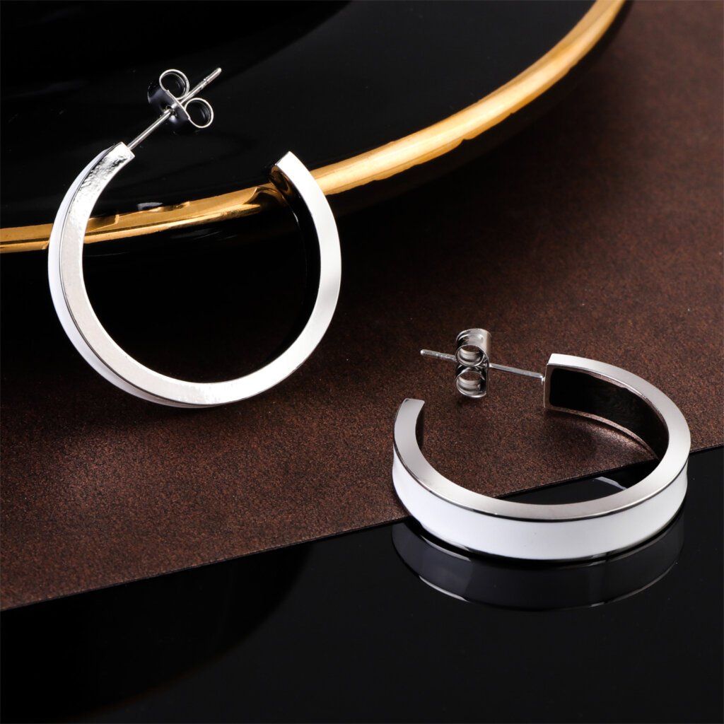 Stylish Enamel Stainless Steel Square Edge Hoop Earrings