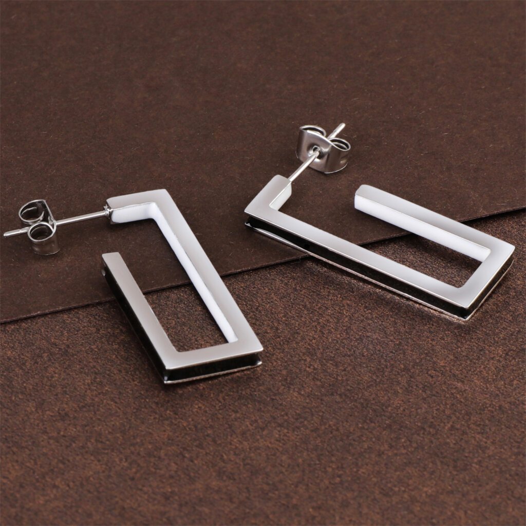 Modern Stainless Steel Enamel Geometric Rectangle Earrings