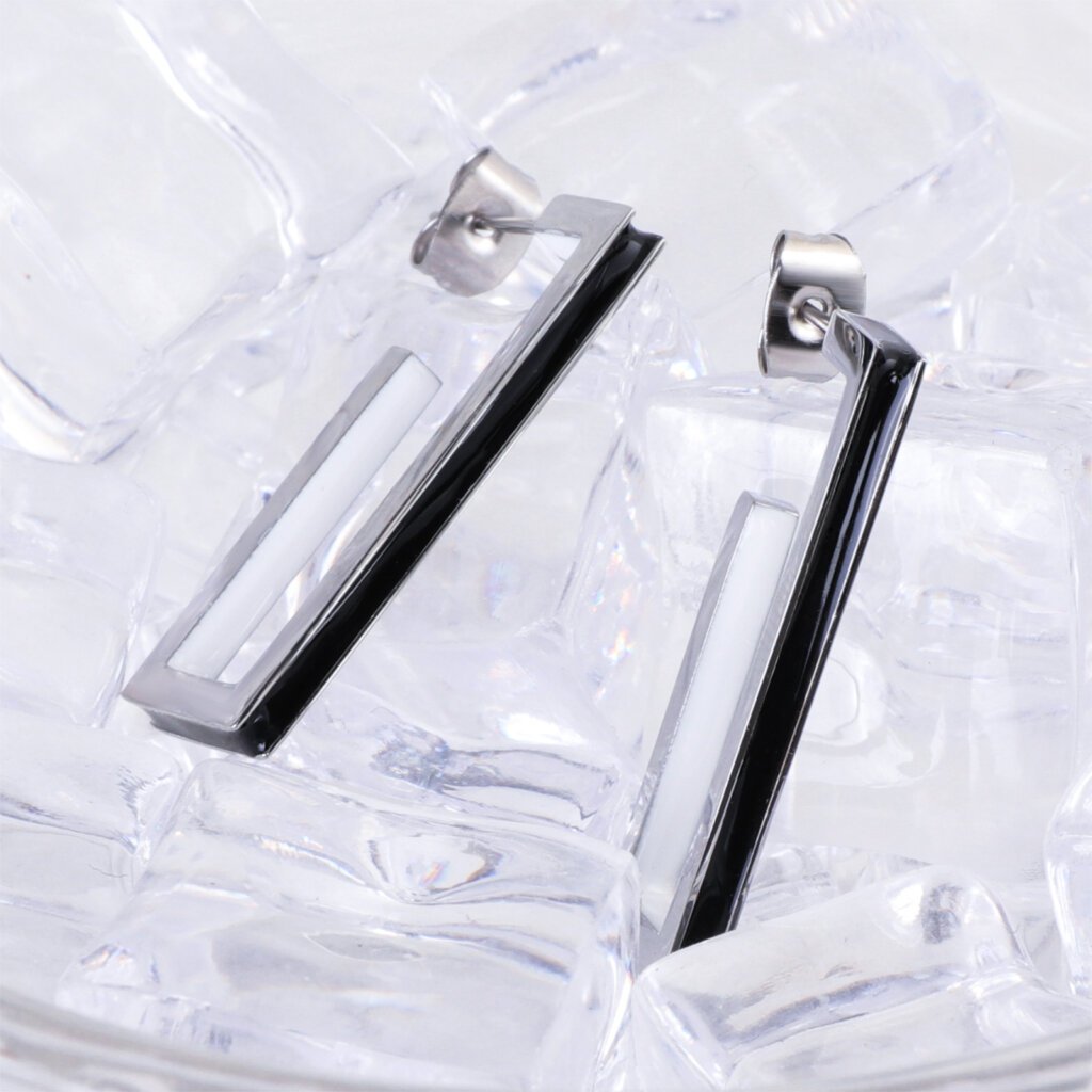 Modern Stainless Steel Enamel Geometric Rectangle Earrings