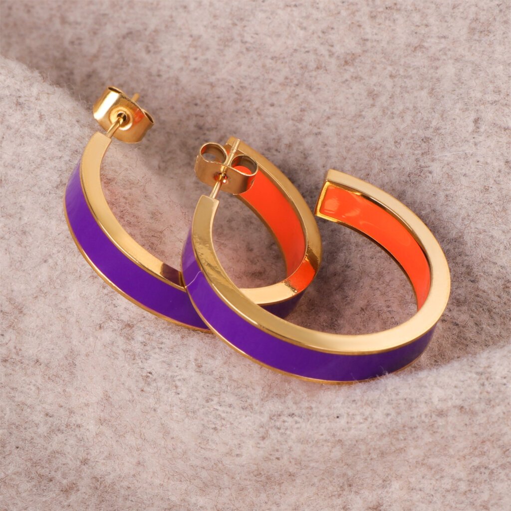 Vibrant 18K Gold Plated Stainless Steel Enamel Hoop Earrings