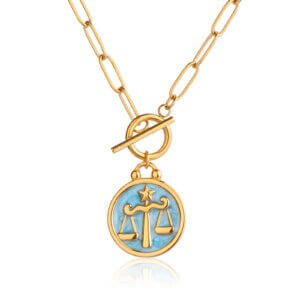 Libra Zodiac Sign Necklace in 18K Gold Plated Stainless Steel